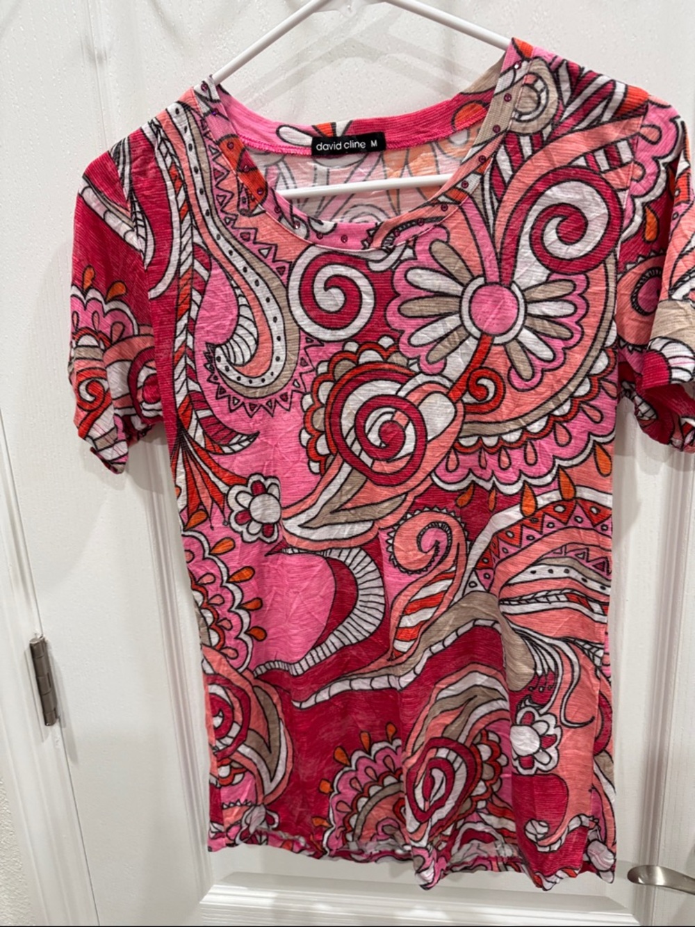David Cline Pink Paisley Floral Short Sleeve Tee